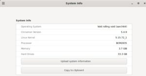 Abbildung 7: Laut der Systeminformationen handelt es sich bei Void Linux um eine Rolling-Release-Distribution.
