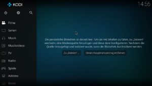 Abbildung 2: Nach dem Basis-Setup erscheint der Hauptbildschirm von Kodi.