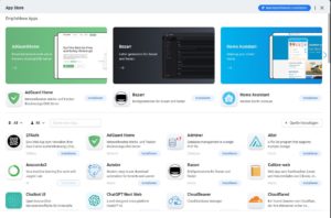 Abbildung 5: Der App Store von CasaOS bietet standardmäßig 88 Apps an, weitere lassen sich durch Hinzufügen externer Repositories einbinden.