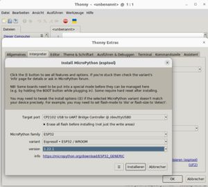Abbildung 1: Den ESP32 mit MicroPython zu flashen, erfordert nur wenige Mausklicks.