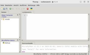 Abbildung 2: In der Entwicklungsumgebung sehen Sie unten rechts im Fenster, dass die Verbindung zum ESP32 funktioniert.
