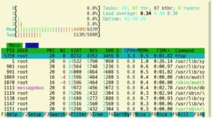 Abbildung 1: Der Ressourcenmonitor Htop attestiert diesem RasPi 3 mit 1 GByte RAM, auf dem alle im Artikel beschriebenen Serverdienste laufen, noch genügend Luft.