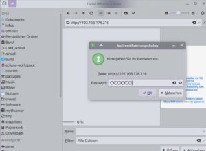 Abbildung 5: Anwendungen von KDE und GNOME greifen in ihren <span class="ui-element">Öffnen</span>- und <span class="ui-element">Speichern-unter</span>-Dialogen ohne Dateifreigabe direkt auf Dateisysteme entfernter Linux-Rechner zu.