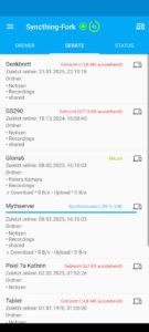 Abbildung 8: Die Android-App Syncthing Fork bietet neben der hier abgebildeten nativen GUI auch eine mit dem Syncthing-Webfrontend identische Weboberfläche.