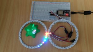 Abbildung 1: Für unseren Testaufbau kommen ein ESP32 Dev Kit und zwei LED-Ringe zum Einsatz.